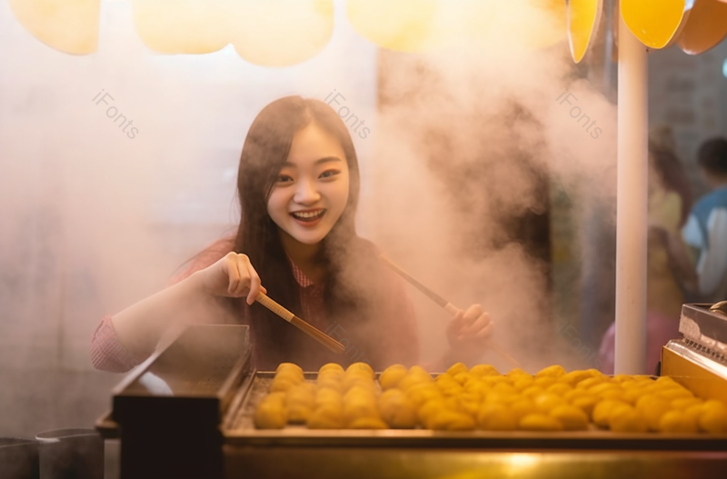 青年女子在城市市井美食街旅行,高清,摄影图,摄影图片,图片大全,摄影图免费下载